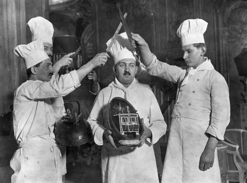 The head chef at the Savoy restaurant with an easter egg he made containing jewels worth $7000 and complete with a chocolate jewel casket in 1924.The egg was made for a wealthy South African staying at the Savoy Hotel, who wanted it as a surprise for his wife.